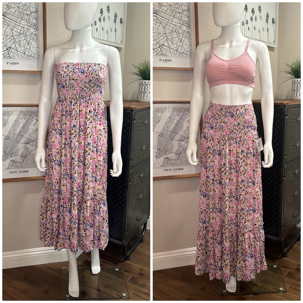NWT Saltwater LUXE convertible skirt dress, light pink with floral print, size S